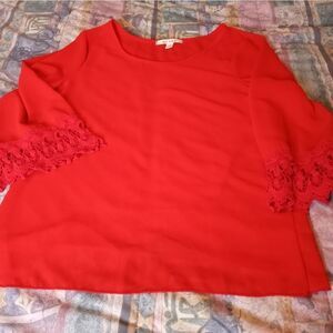 Miami S Red Long Embroidered Sleeves Faux Wrap Women's Top.Condition :Excellent